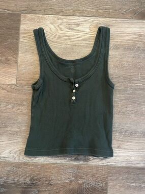 Brandy Melville green Ribbed Henley Tank Top great condition one size